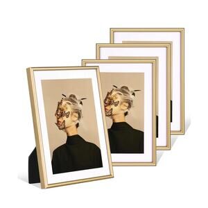 4x6 Picture Frame 4 pck, Matted Brass Simple Modern Brushed Thin Aluminum Metal